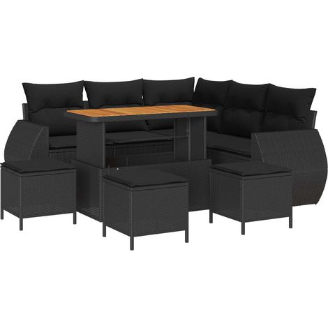 Maison Exclusive - Set Divano da Giardino 9 pcs 8-Numero di posti Nero polyrattan