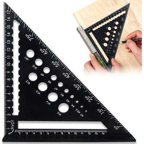 Equerre Menuisier 180mm, Equerre Charpentier, 45 90 Degres Rapporteur D'angle Menuisier pour Les Mesures du Travail du Bois, Mesure D'angle (Noir) (1/5)