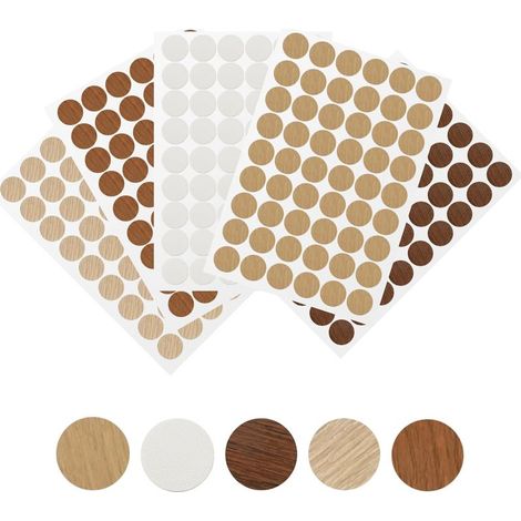 Lot de 270 cachevis autocollants ronds pour trous de perçage de 21 mm de diamètre avec grain de bois pour meubles en bois, armoires, réparations (1/5)