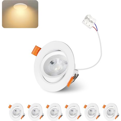 Spot LED Encastrable Orientable, 4W Trou Φ 55-65mm 3000K Warm White 400LM spots de Plafond, 30-60° Extra Plat Spot Salle de Bain IP44, Non Dimmable, Lot de 6 (1/5)