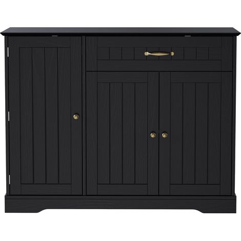 Sideboard noir élégant, 3 portes + 1 tiroir – Meuble de rangement pour salon, salle à manger ou couloir (1/5)
