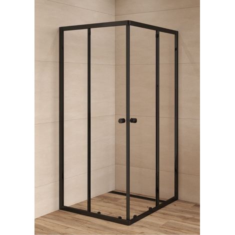 Swiss Aqua Technologies – Douche coulissante 80x80cm SATPROMUQ80CT – Verre trempé 4mm – Profilé noir mat – Installation rapide – Ouverture gauche/droite