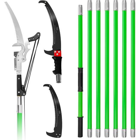Scie à élaguer télescopique 2-en-1 2,38–8,23 m perche 8 sections filetée, 2 lames acier carbone + sécateur poulie géant, outil pour arbres fruitiers et jardin (1/5)