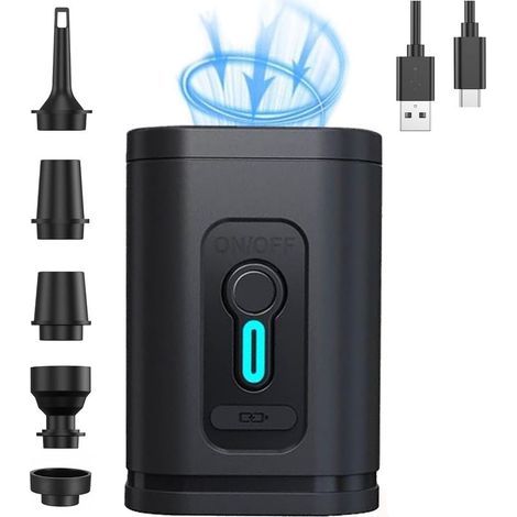 Pompa ad aria elettrica, mini pompa ad aria multifunzionale portatile a batteria con 5 ugelli per materassi gonfiabili, divani, piscine con cuscini d'aria, barche, piscine (1/4)