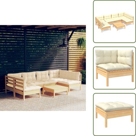 Cojines de jardín - vidaXL Muebles de jardín 7 pzas y cojines madera maciza de pino crema - Muebles de jardín modulares