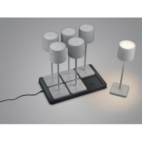 6er SET Akku LED Outdoor Tischleuchten FERNANDEZ Grau ohne Kabel, H: 38cm