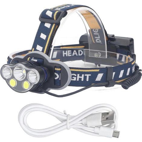 Wiederaufladbare Stirnlampe mit 5 LEDs, 560 lm COB, starkem USB-Anschluss, wasserdichter Taschenlampe