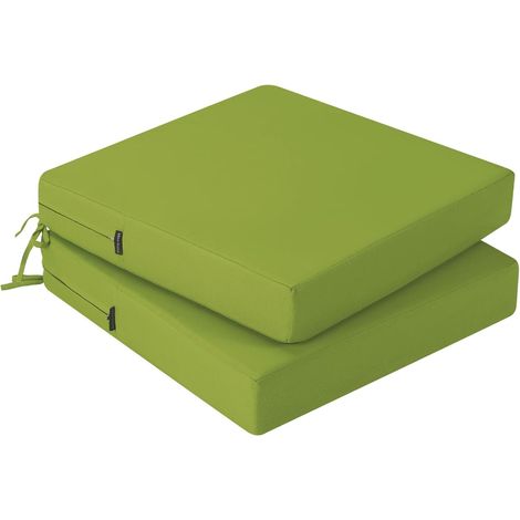 Lot de 2 coussins de chaise - 40 x 40 cm - En mousse imperméable - Avec rubans - Pour l'extérieur, le jardin, la terrasse - Vert (1/5)