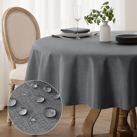 Nappe ronde 180 cm Gris lavable, imperméable, aspect lin