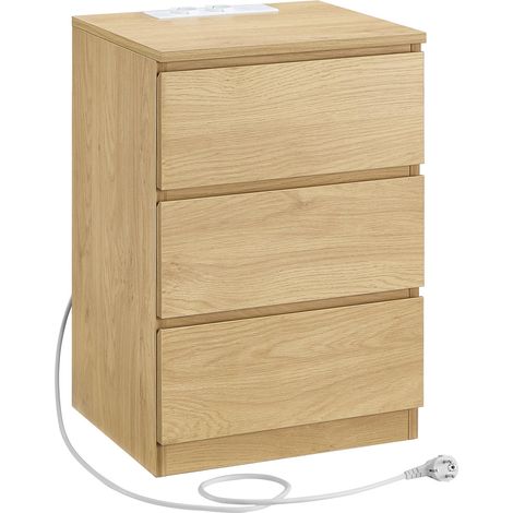 VASAGLE KAILYN Collezione - Comodino con Stazione di Ricarica, con 3 Cassetti, 2 Prese AC 2 Porte USB, per Soggiorno, Camera da Letto, Studio, Giallo Paglierino LET631Y70 (1/5)