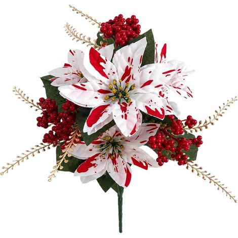 Poinsettias Artificiels Faux Décor Bouquet Floral à Baies Noël Fleurs Artificielles De Table Pour Maison Appartement Fête Centre De Table Hôtel Restaurant Centre Commercial (1/5)