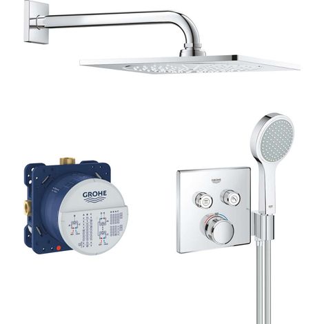 Grohe – Colonne de douche thermostatique avec mitigeur encastré – Douche Rainshower 10" avec jet Rain – Flexible 1250 mm – 34742000 (1/10)