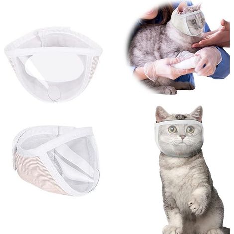 Lot de 2 muselières pour chat - Muselière de toilettage - Muselière ajustable - Pour chats de 20 à 25 cm - Protection anti-morsure pendant le bain et la coupe des griffes - Blanc transparent (1/5)