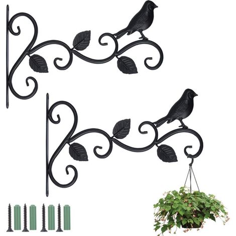 2pcs Supports de Panier à Suspendre, Crochet Mural pour Plantes, Crochet Rétro de Jardin, Supports Décoratifs avec Vis pour Pot de fleurs, Lanterne, Mangeoire à Oiseaux et Carillon à Vent (1/5)