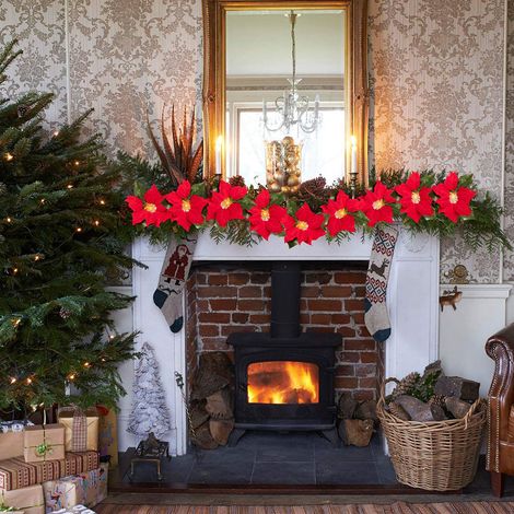 Weihnachtsstern-Lichterkette mit 10 künstlichen LED-Blumen für drinnen und draußen, geeignet für Weihnachtsbaumpartys. (1/5)
