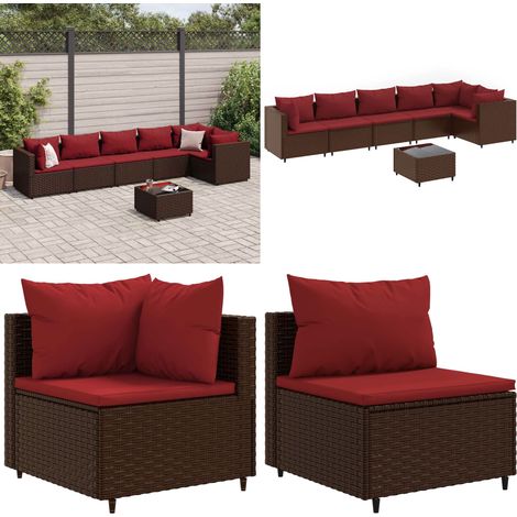 7-tlg. Garten-Lounge-Set mit Kissen Braun Poly Rattan - Gartenmöbel - Rattan (1/5)