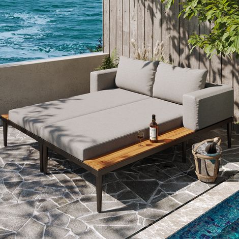 Canapé-lit extérieur multifonctionnel étanche, chaise longue étagères intégrées, terrasse jardin balcon mobilier détente