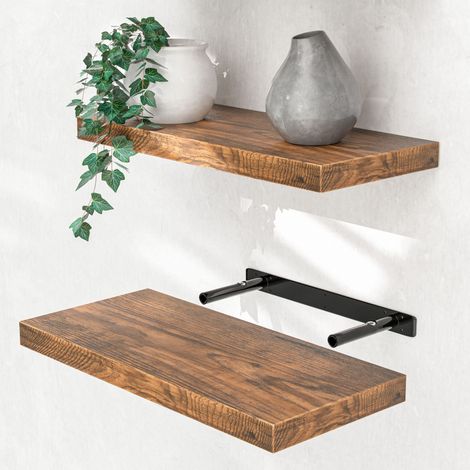 CASARIA® Floating Shelves Including Bracket Wall Shelving Living Room Kitchen Bedroom Office 38mm Thick Hidden Wall Fixing 15kg Capacity MDF 50cm Eiche dunkel (de) (1/5)