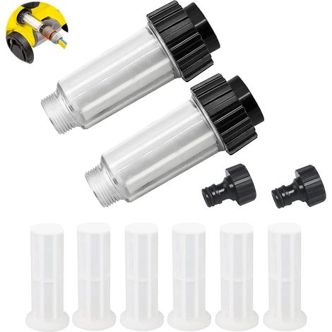 Filtre à eau, tuyau d'arrosage, filtre à eau pour camping-car, pré-filtre à eau de 3/4", kit avec 6 inserts de filtration + 2 adaptateurs rapides pour nettoyeur haute pression, arrosage de jardin (1/5)