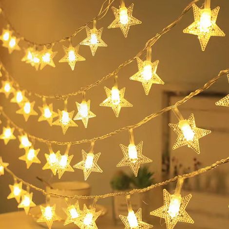 Guirlande lumineuse de fées étoiles, 3 m, 20 LED, guirlande lumineuse avec 2 modes d'éclairage pour chambre, mariage,Blanc chaud (1/5)