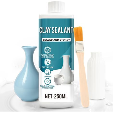 250ml Scellant Céramique, Impermeabilisant Pour Argile  Vernis Argile Autodurcissante,Scellant Argile Imperméable sans Solvants Utilisé Pour Sceller l'argile,Céramique et Plâtre (1/5)