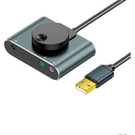 Carte son externe USB avec port casque/microphone 3,5 mm, convertisseur audio sans pilote, compatible avec les ordinateurs de bureau et portables, noir et gris. WHBYV (1/4)