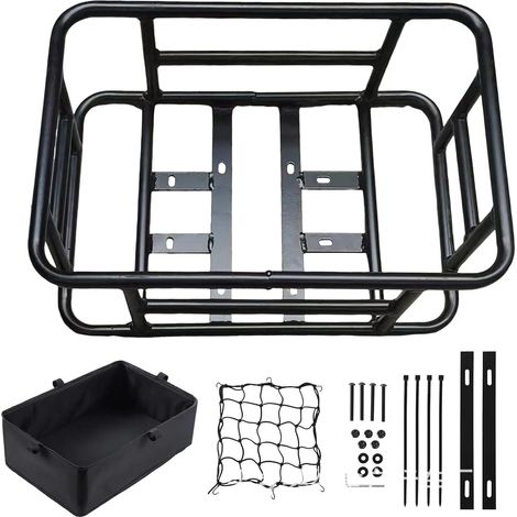 Grand panier de vélo arrière avec cadre en fer, panier multifonction pour véhicules électriques et vélos, panier de vélo arrière, grand panier de vélo amovible en métal à l'arrière (1/5)