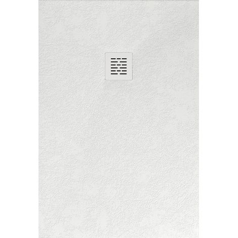Mineralguss-Duschwanne extra flach SIERRA Schieferoptik Weiss 70x70 cm Auslaufschutz in Farbe