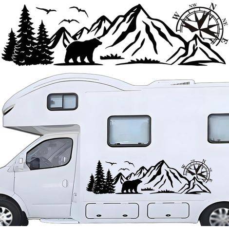Adesivo bussola montagna per cofano auto, grafica per auto orso foresta decalcomania in vinile decorazione automatica per porta laterale bagagliaio carrozzeria veicolo camper fuoristrada SUV, destra (1/5)