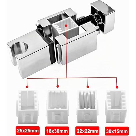 360° douche réglable support, support pommeau douche pour barre levage rectangulaire, accessoire remplacement pour support douche compatible avec 4 tailles barre (18x30, 22x22, 25x25, 30x15 mm) (1/4)