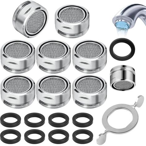 M24 Faucet Aerator, 8 Pieces, Water Saving Faucet Aerator with Stainless Steel and ABS Filter, Comes with 8 Washers and 1 Wrench for Faucets, Water Saving Bubbler for Bathroom and Kitchen (1/5)