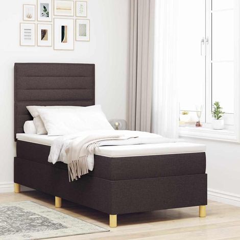 LED Boxspringbett mit Matratze Dunkelbraun 90 x 200 cm Stoff
