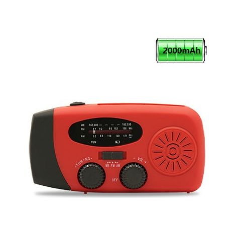 Filiyano – lampe torche et batterie – Radio à manivelle avec cellule solaire, lampe torche et batterie externe 2000 MAH SOS Urgence - Rouge (1/3)