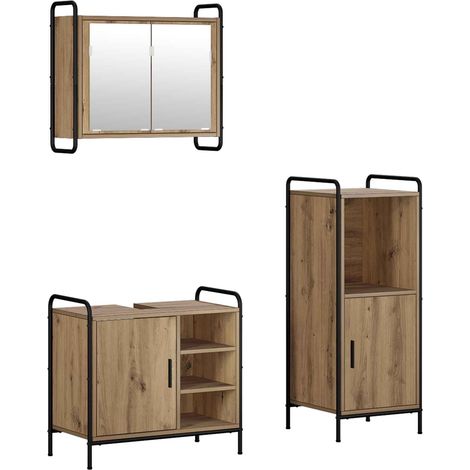 Set di Armadi da Bagno 3 pz Rovere Artigianale vidaXL