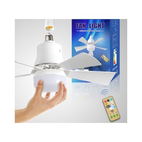 Eovaizge Ventilateur de chambre avec lampe E27 en acrylique blanc laiteux, Ventilateur de chambre avec lampe E27 en acrylique blanc laiteux (1/2)