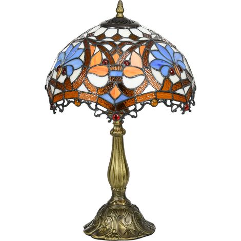 Stained Glass Table Lamp, Handcrafted Artisan Collectible, Suitable for Living Room Bedside, Multi-Coloured, Ф26 x 45Hcm, Zinc Alloy. (1/5)