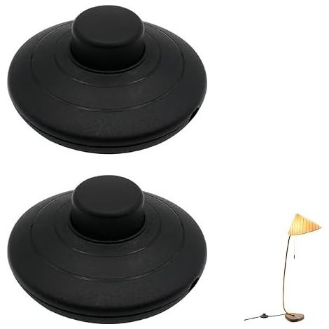 Round Foot Switches, 2A/250V 2 Wires In-Line Push Switch with Self-Locking Push Button Replacement and Repair for Street Lights and Small Appliances or Lamps Black (1/5)