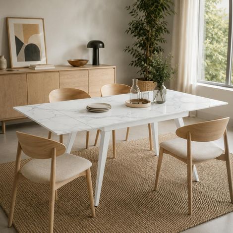 Table extensible céramique blanche marbrée 120-180 cm LORA