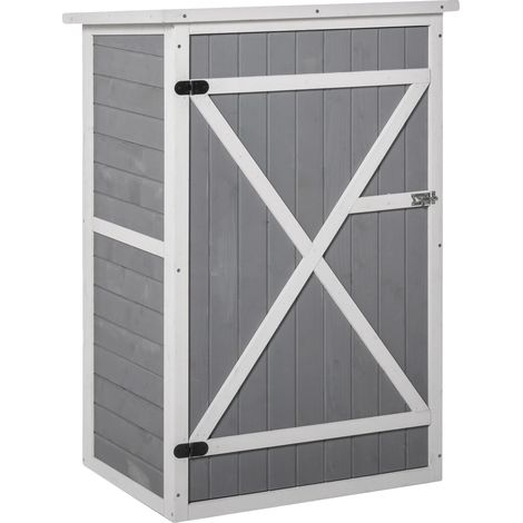 Caseta de jardín de madera, 75 cm x 56 cm x 115 cm, 3 estantes, impermeable, para almacenamiento exterior. (1/5)
