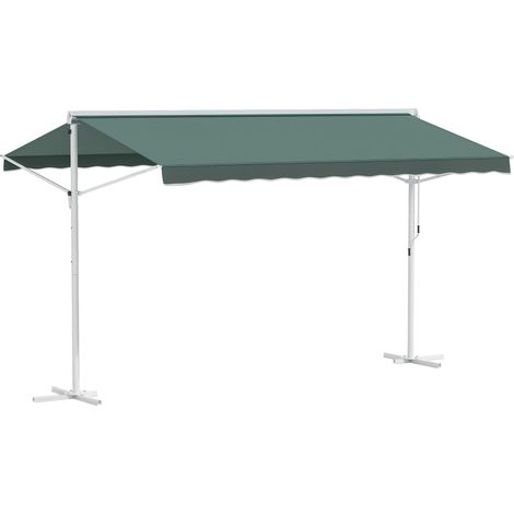 Store Double Pente 4 x 3 m Manuel rétractable Inclinaison réglable métal Polyester imperméabilisé Vert foncé