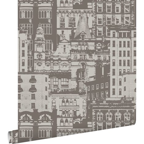 papier peint bâtiments marron - ESTAhome