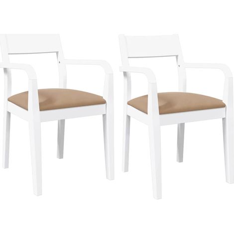 Lot de 2 Chaises à manger，Chaise de cuisine coussins blanc bois massif caoutchouc CFW76328 (1/5)