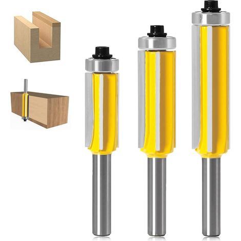 piezas, fresa para router, fresa copiadora de vástago de 4 ranuras con rodamiento superior, cortador recto al ras, carburo, fresado para carpintería, corte de bricolaje (metal) (1/5)