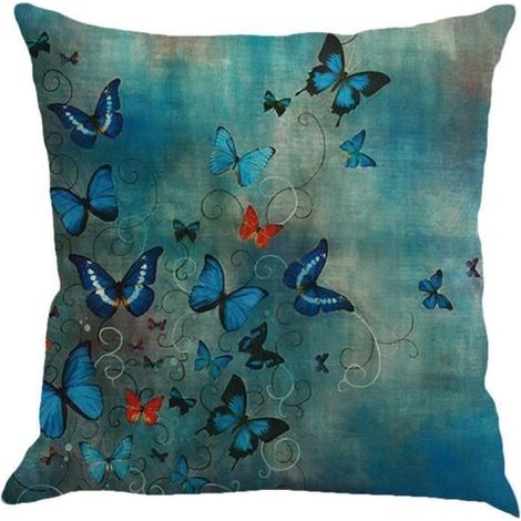 Housse de coussin en lin avec motif papillon pour canapé - Décoration intérieure