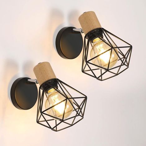 Lot de 2 caissons lumineux muraux en bois, pivotants 360°, cage métal E27, chambre et salon (1/5)