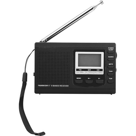 Radio portable VBESTLIFE Mini Radio FM/MW/SW avec réveil numérique, noire