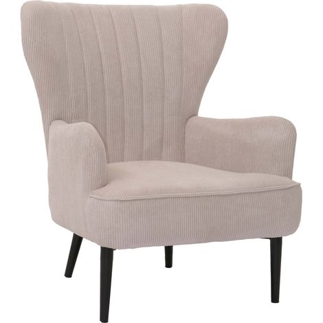 Lounge-Sessel HWC-K37, Cocktail-/Ohrensessel Polsterstuhl Retro Vintage Stoff Velours (290g/m²) Öko-Tex  beige