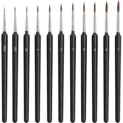 Lot de 11 Pinceaux Peinture pour Détails Fins, Multifonctionnel Pinceaux Miniatures pour Maquettes Nail Art Ongles Nylon Pinceau Fin Peinture pour Peinture,Acrylique,Huile,Noir (1/5)