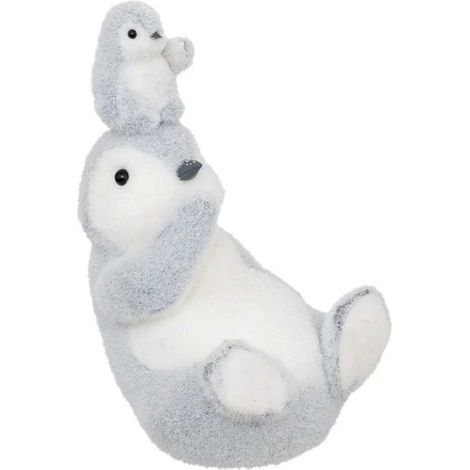 Paris Prix - Objet Déco maman Pingouin 28cm Gris