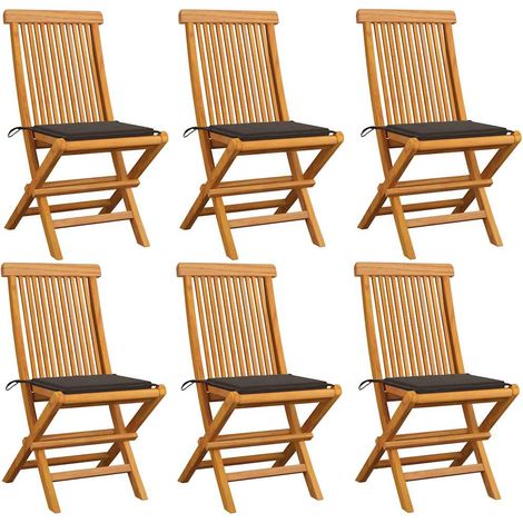Chaises de jardin et coussins taupe lot de 6 Bois teck massif (1/5)